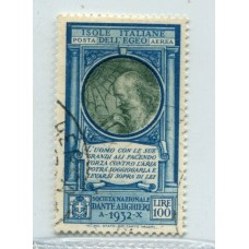 COLONIAS ITALIANAS EGEO 1932 Yv AEREO 21 ESTAMPILLA COMPLETA USADA RARA EN UN VIEJO SASSONE MARCABA 110 EUROS